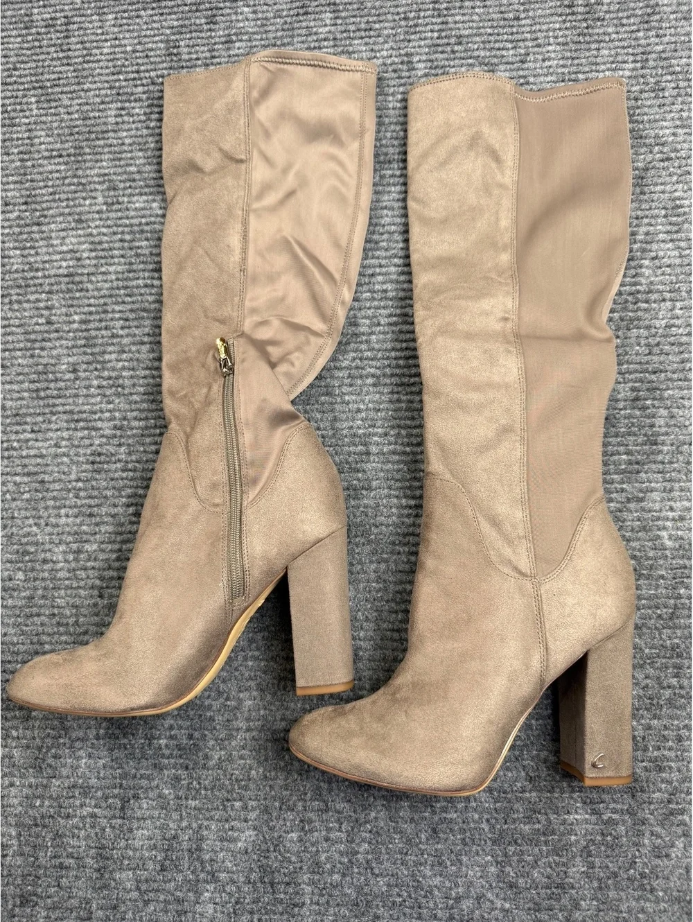 Circus NY Taupe Knee High Boots Block Heel Stretch Zip Women’s Size 8.5 M